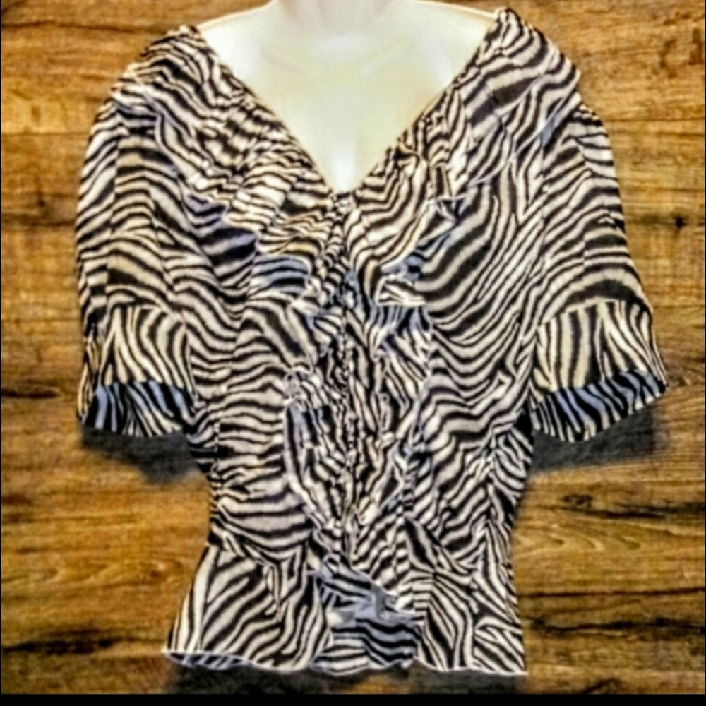 Metro Style Top Size 3X Animal Stripe Ruffle NWOT - Picture 3 of 10
